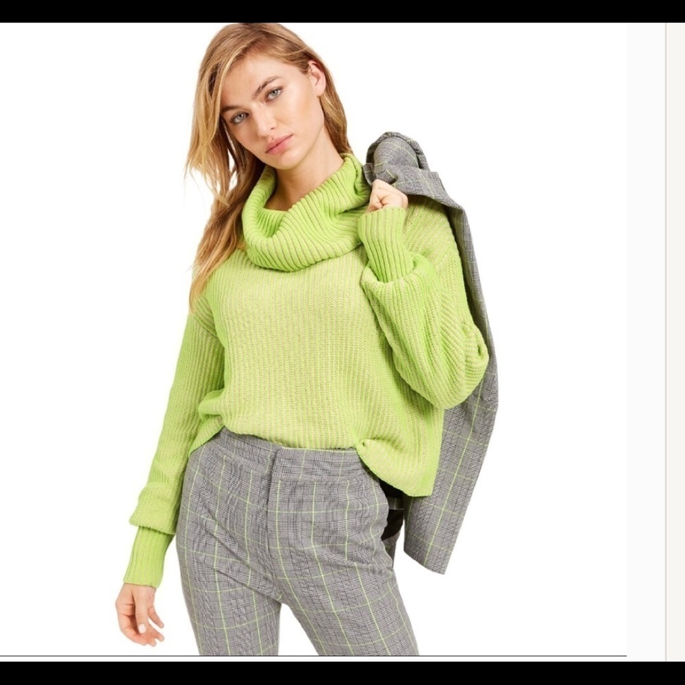 9. Becca Tilley Bar III Cowl Neck Striped Tan and Green Cropped Sweater